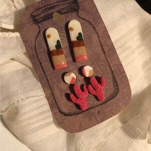 Cactus Themed Pink and White boho Earrings